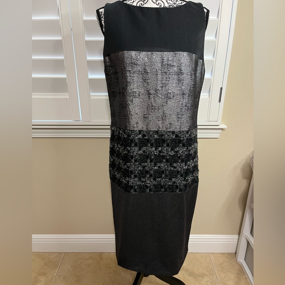 Tory Burch Metallic Panel Gray Black Wool Dress